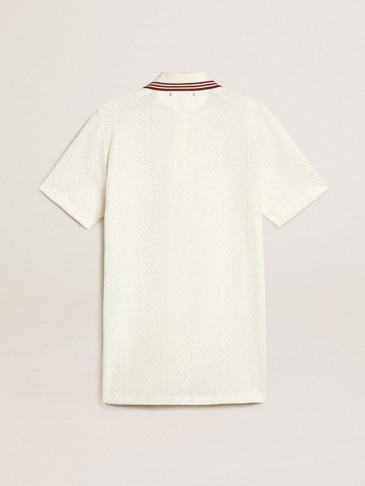 Women's Oasis polo dress in white perforated jersey with burgundy stripes - 6