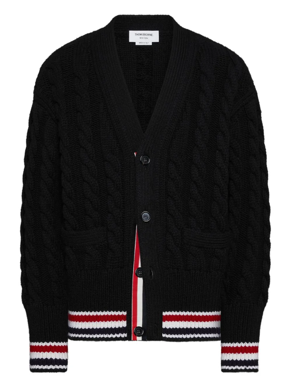 V-neck stripe-hem cardigan - 1