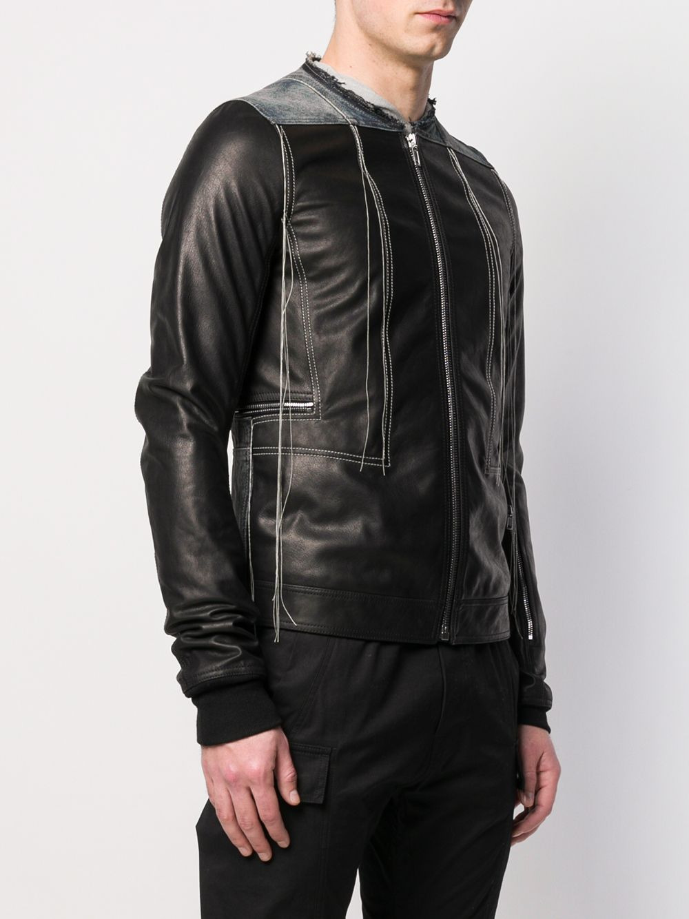 contrast stitch leather jacket - 3