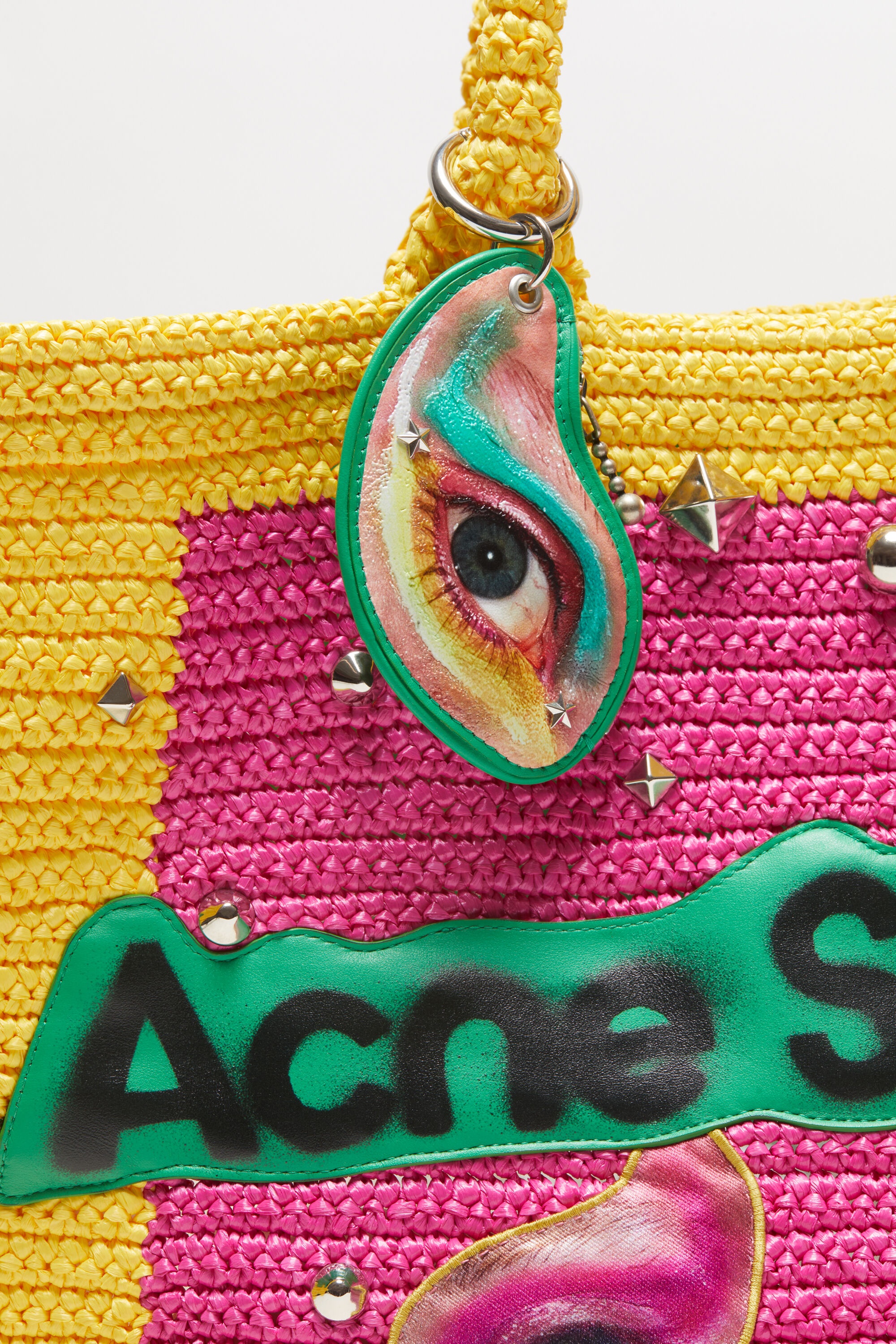 Logo stud tote bag - Pink/yellow - 5