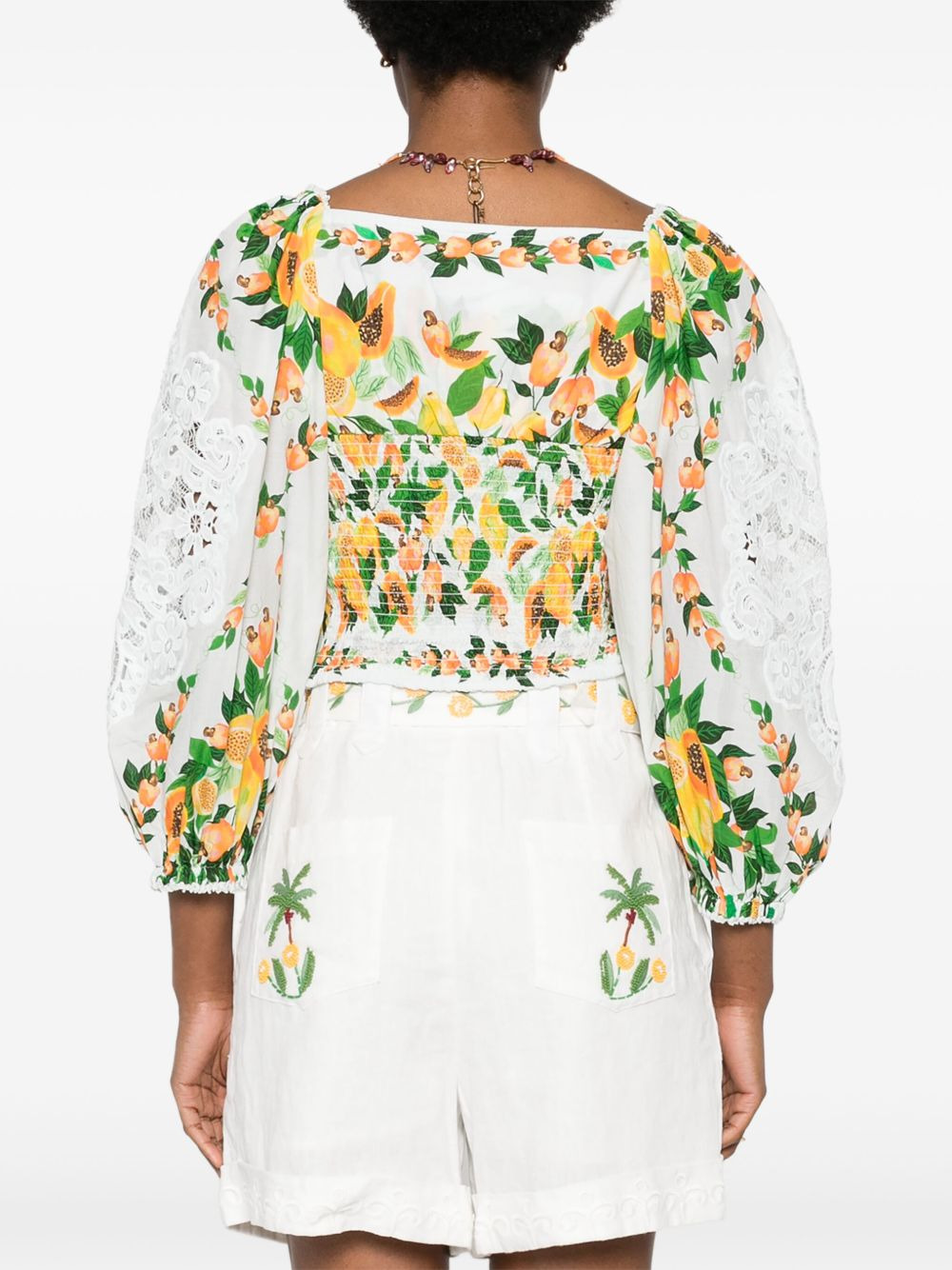 fruit-printed cropped blouse - 4