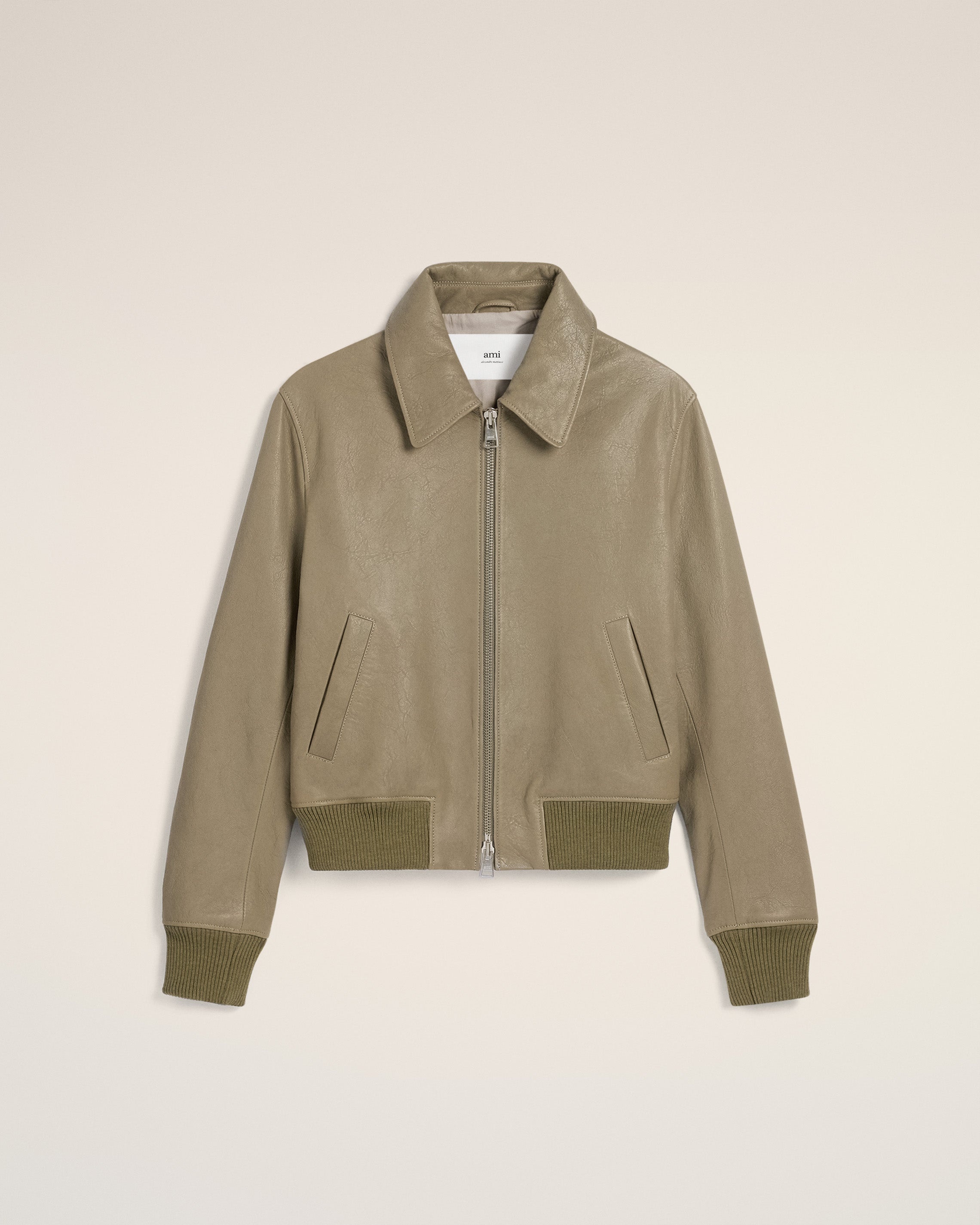 GREEN LEATHER ZIPPED JACKET - 1