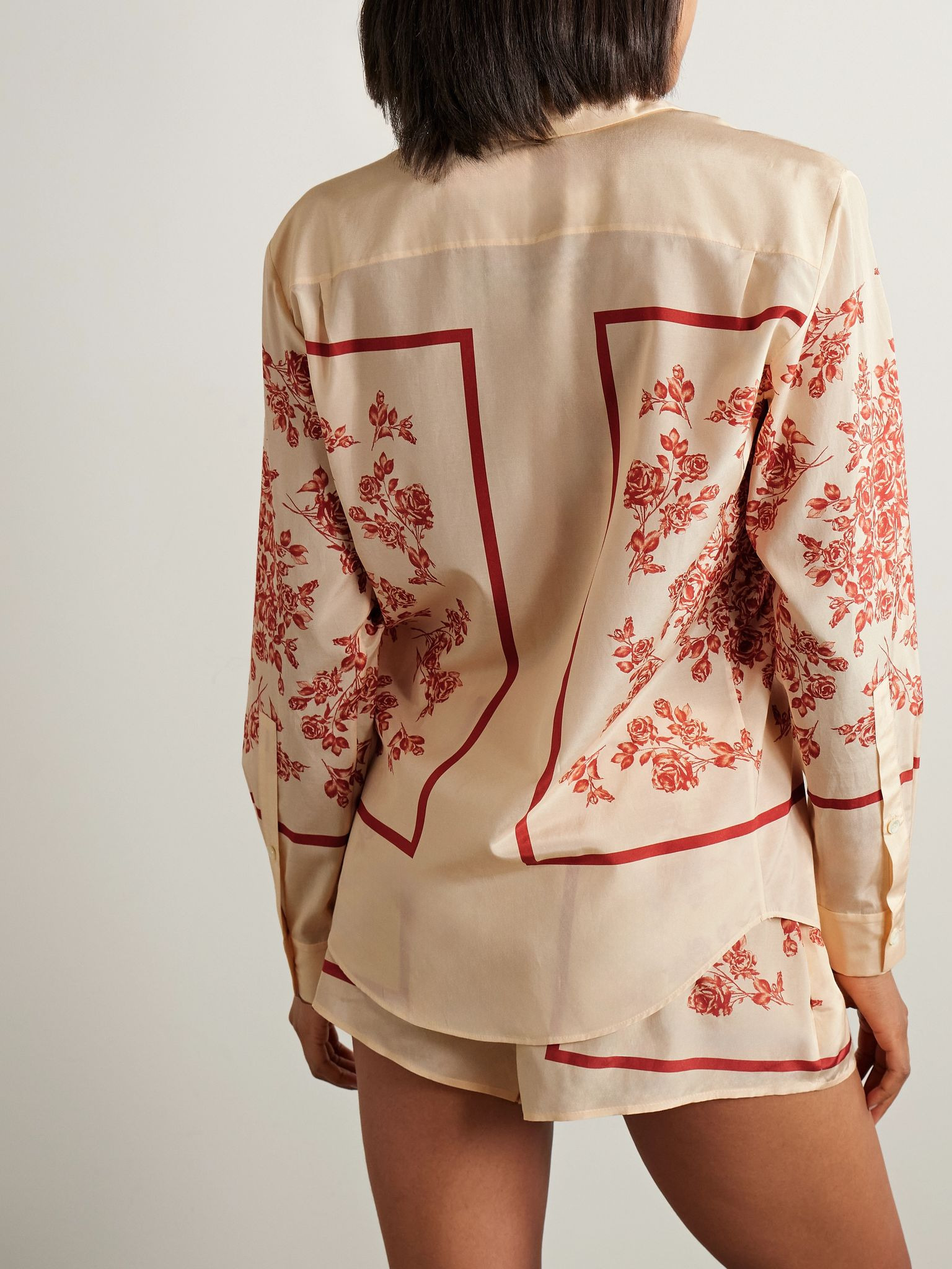 Printed silk and cotton-blend shirt Ecru - 4