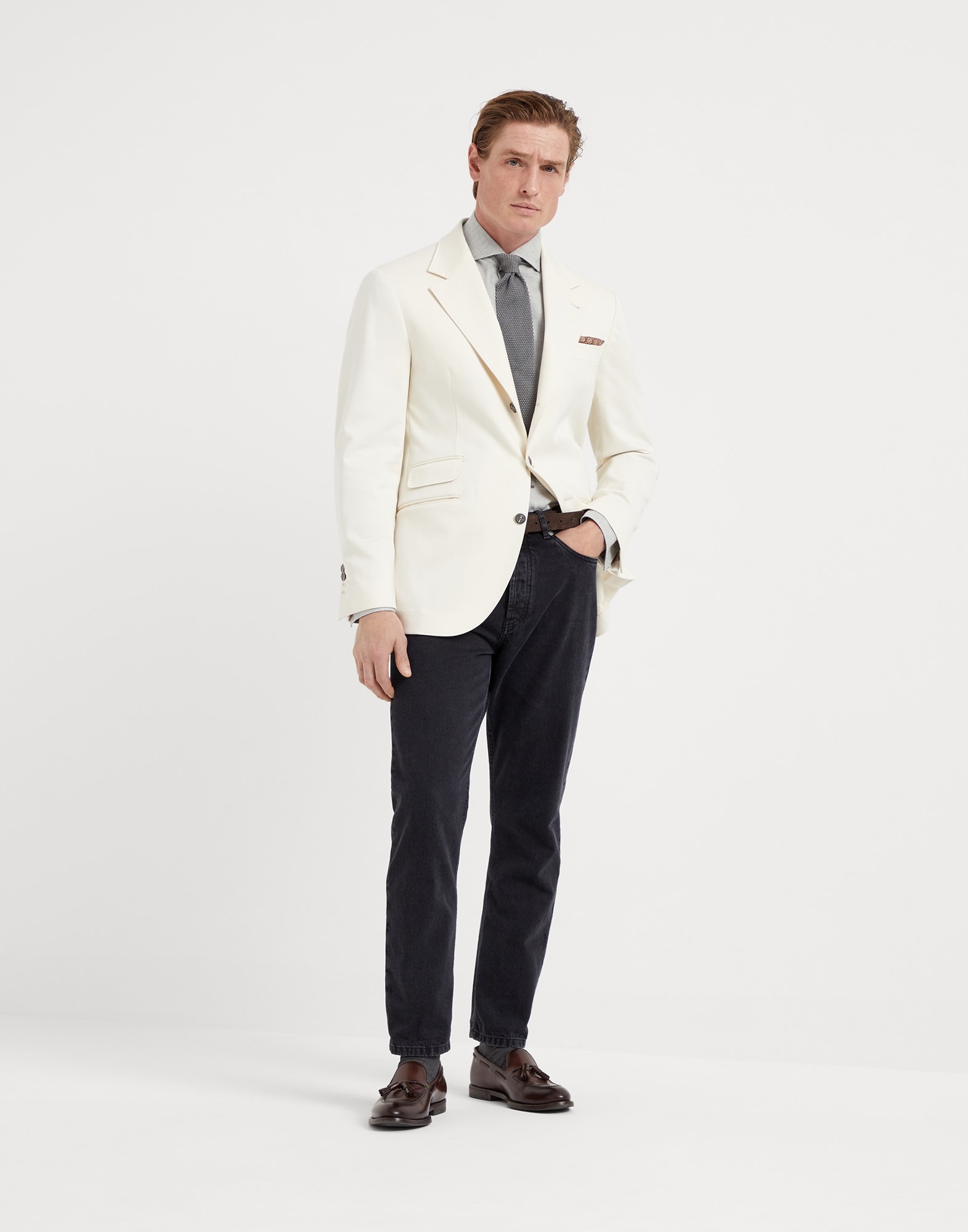 Cotton and cashmere twill basic fit shirt with spread collar - 5