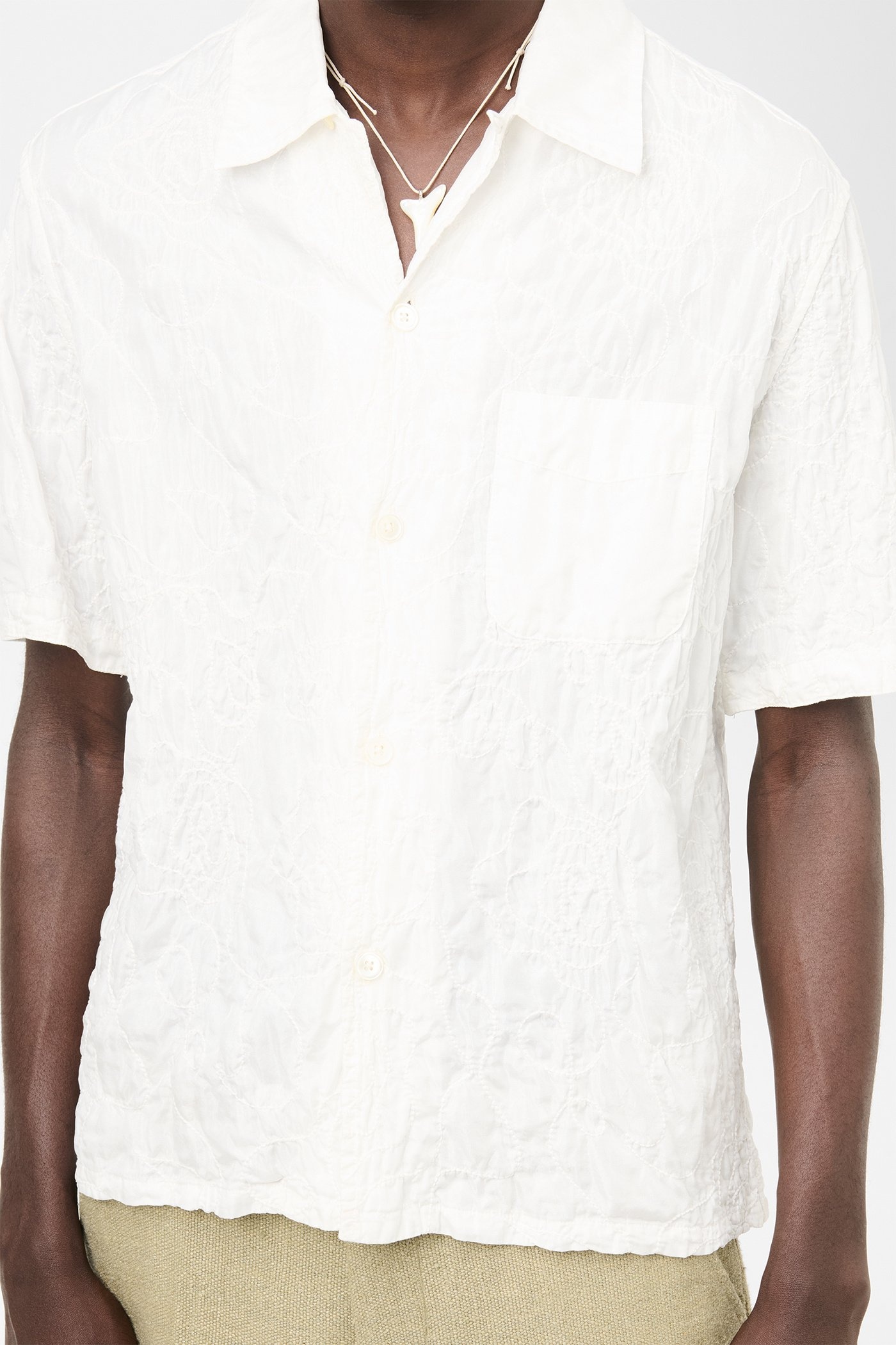 Heusen Shirt Shortsleeve White Flower Embroidery - 4