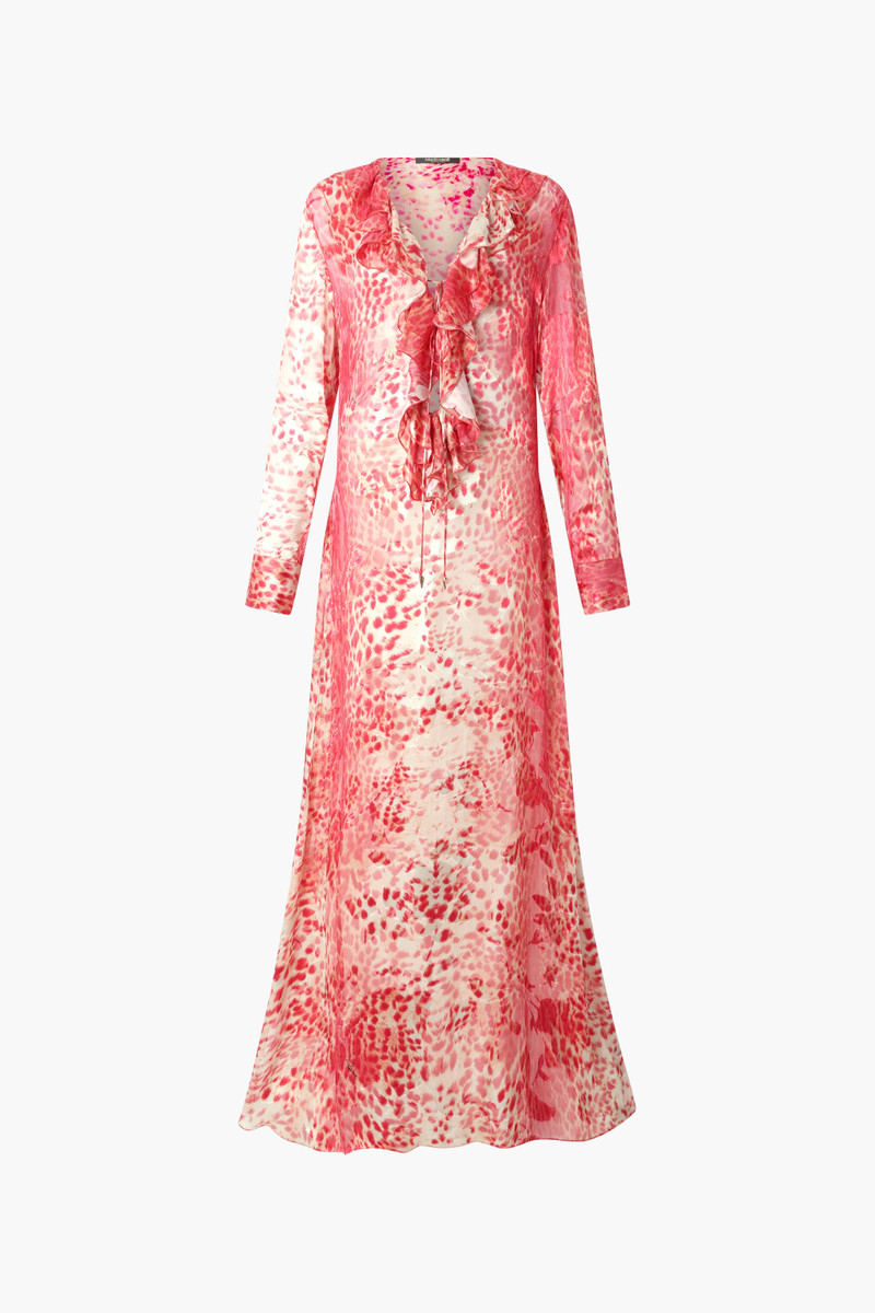Long Dress With Ruffle And Jaguar Skin Print - 1