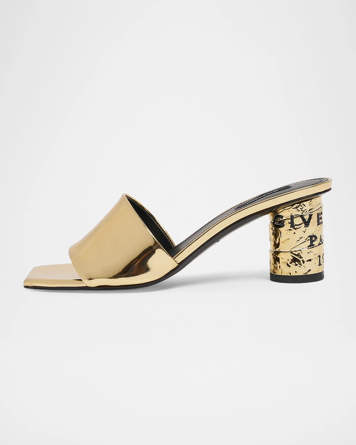 65mm Logo Heel Metallic Leather Mule Sandals - 1