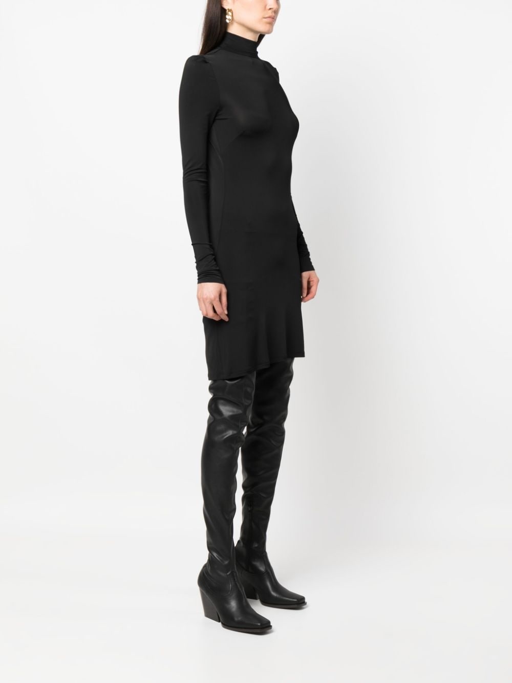 high-neck draped-back minidress - 4