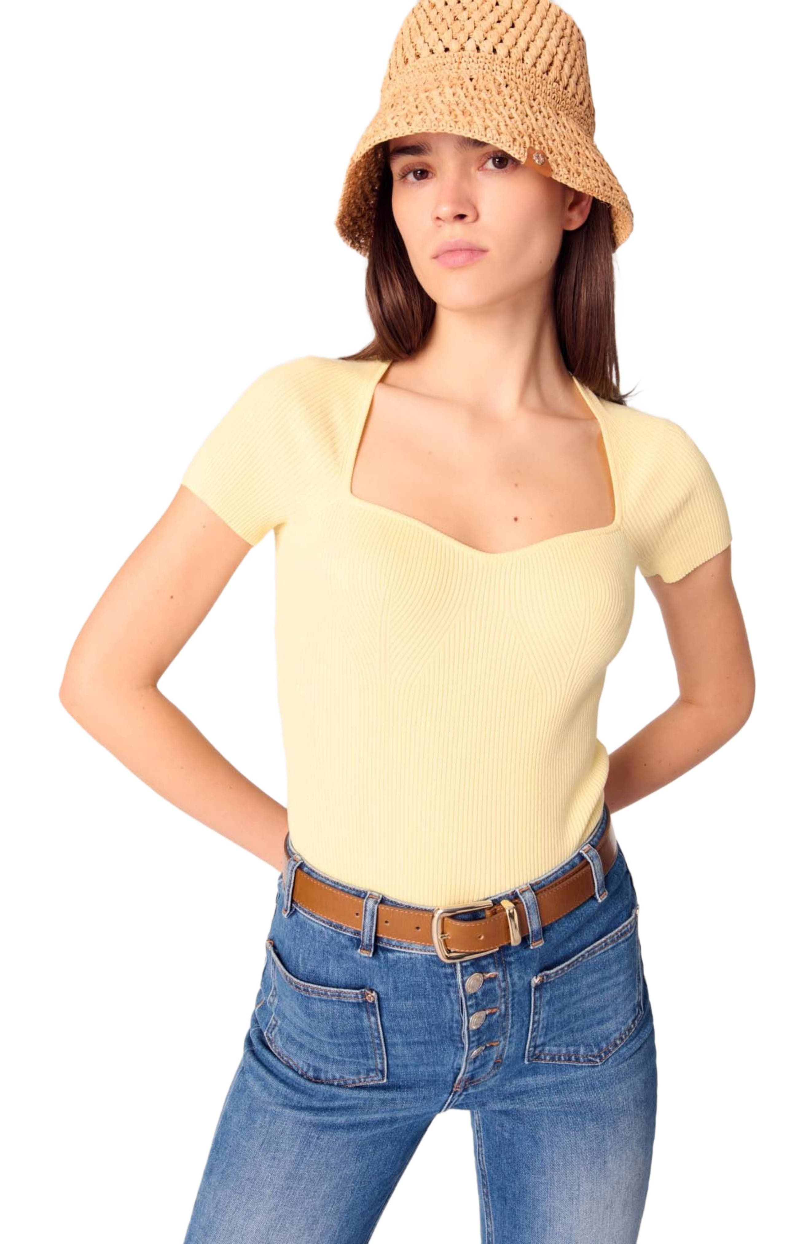 maje Rib knit top in Yellow at Nordstrom - 4