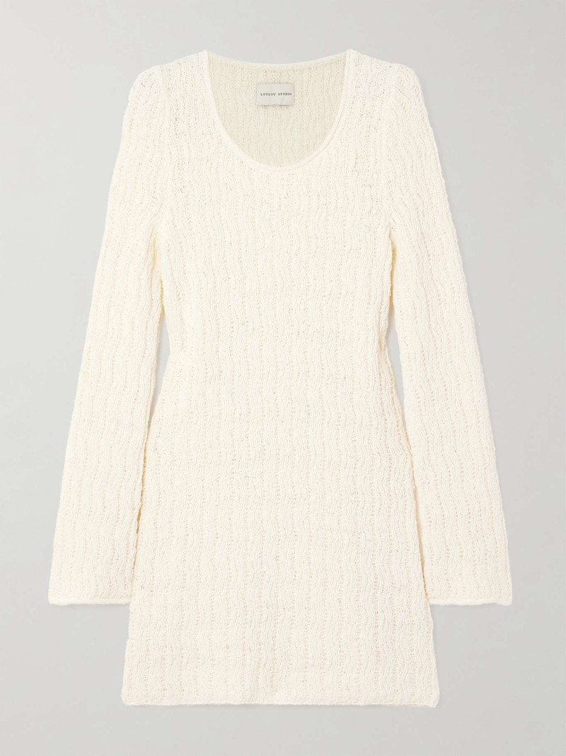 Open-knit cotton-blend chenille dress Ivory 1