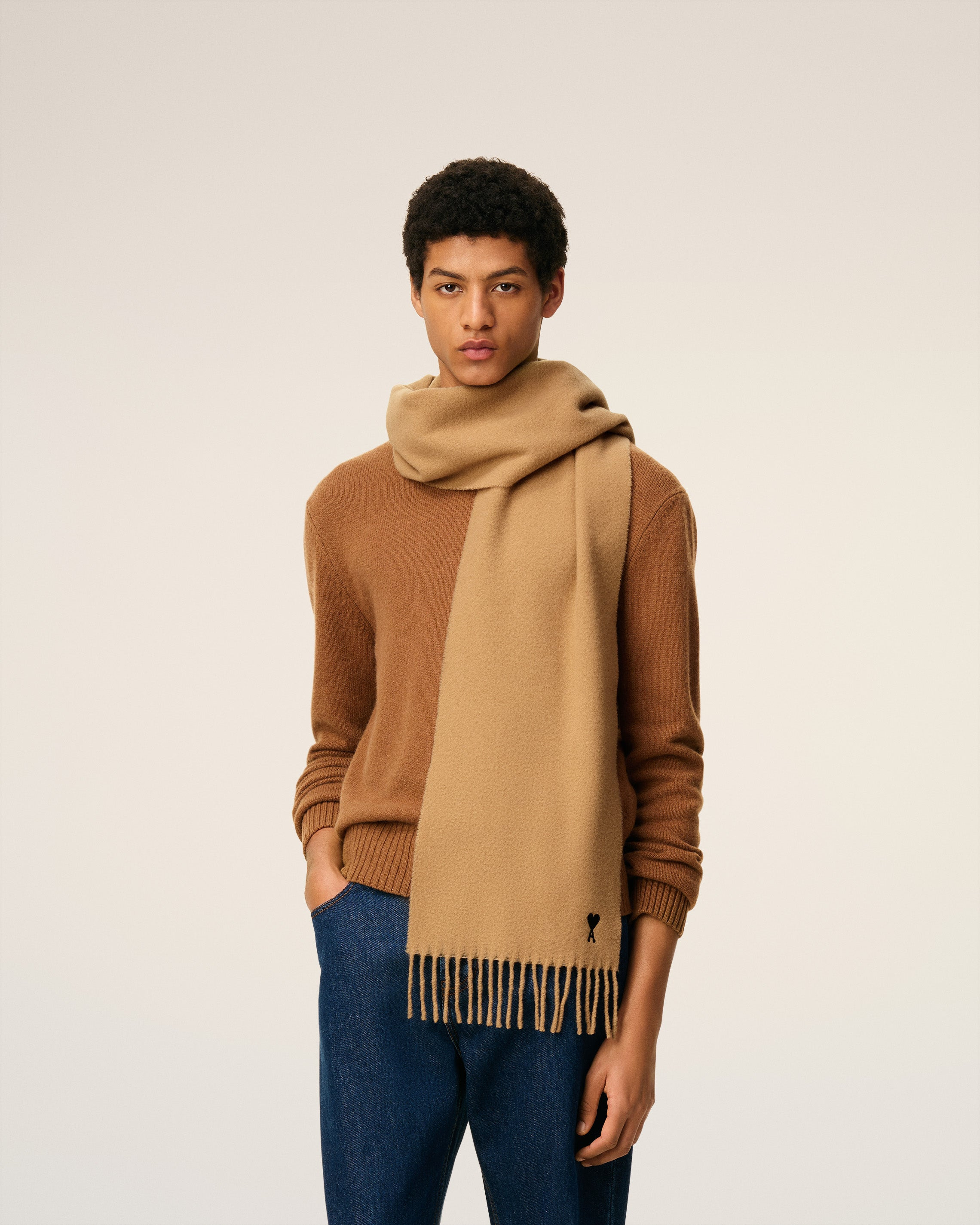 BROWN WOOL AMI DE COEUR SCARF - 2
