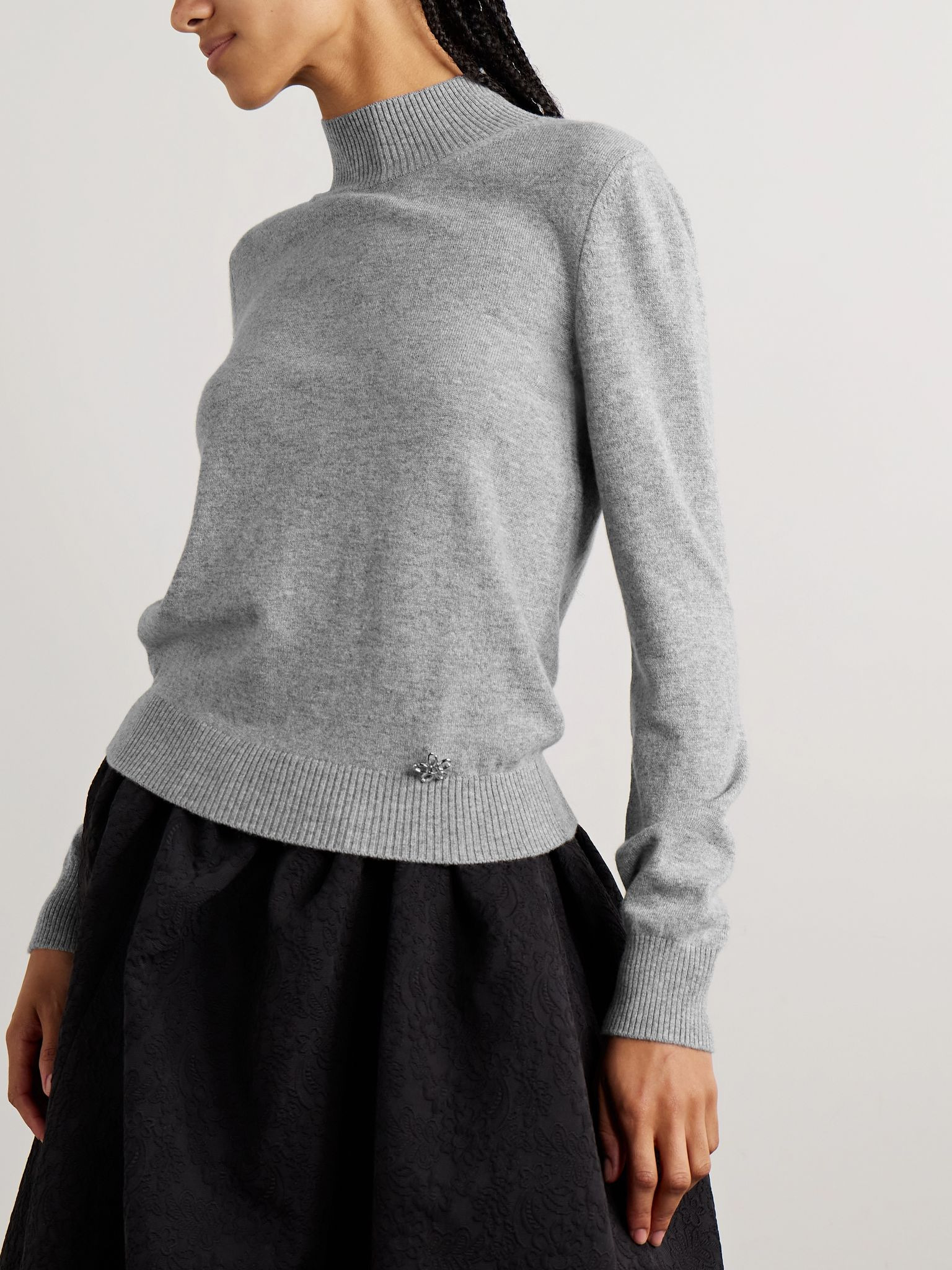 Embellished cashmere sweater and scarf set Gray - 3