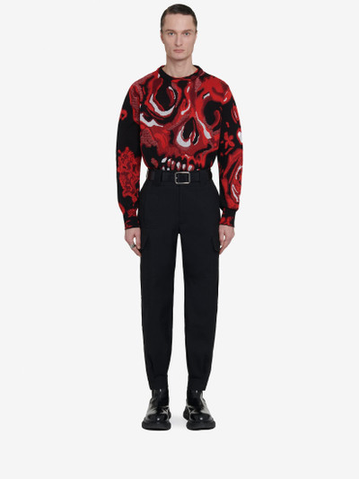 Alexander McQueen Men's Wax Flower Skull Jumper in Black/lust Red outlook