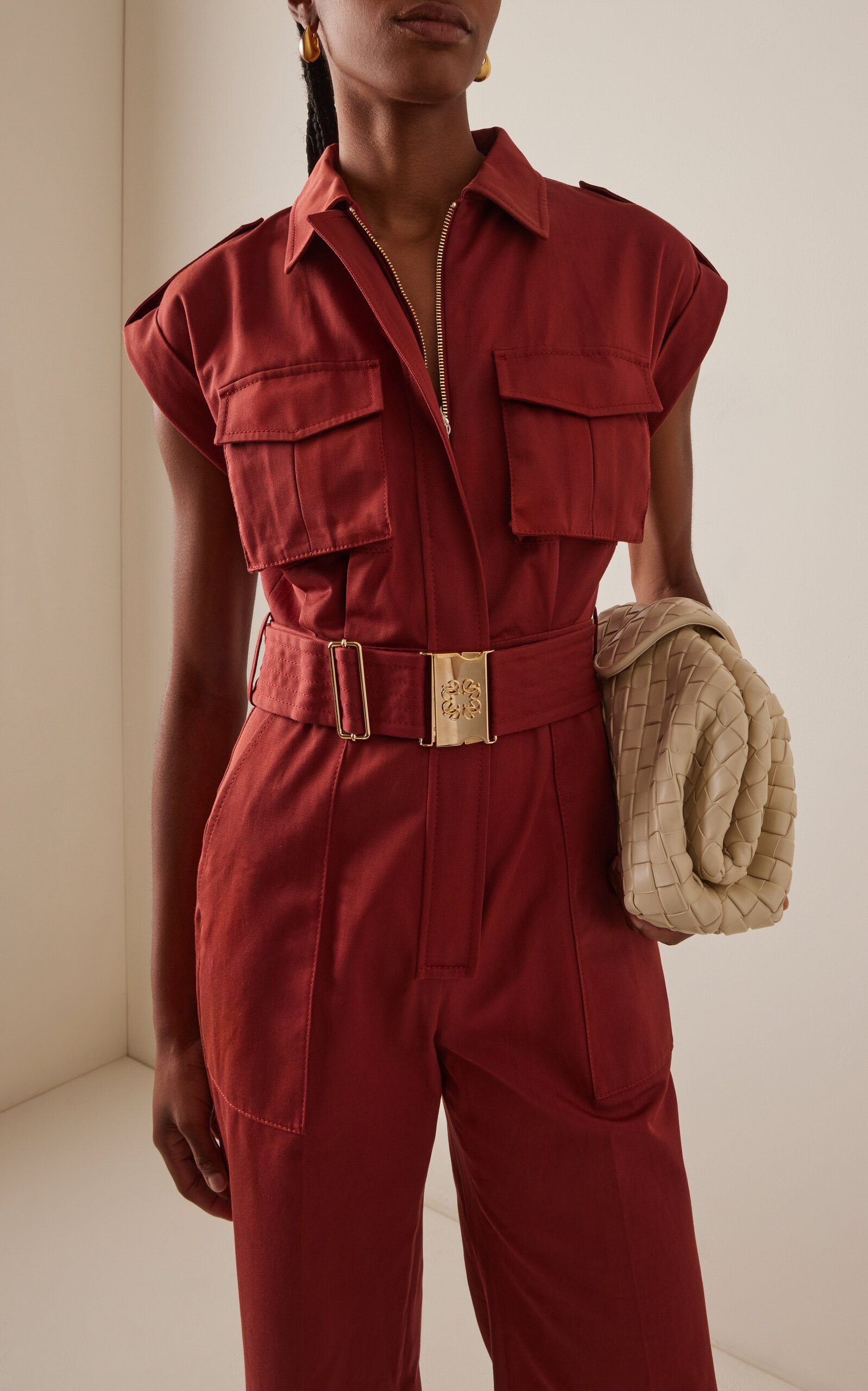 Pocket-Detail Cotton-Gabardine Jumpsuit burgundy - 2