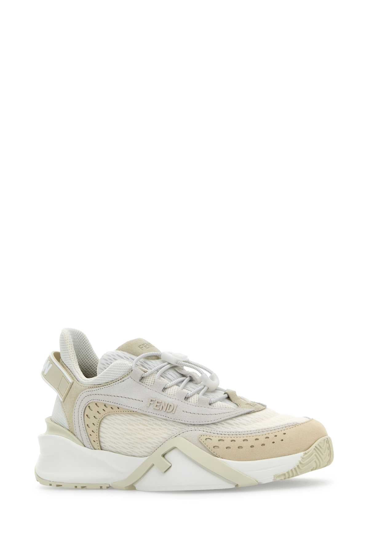 Fendi Women Ivory Mesh And Suede Fendi Flow Sneakers - 2