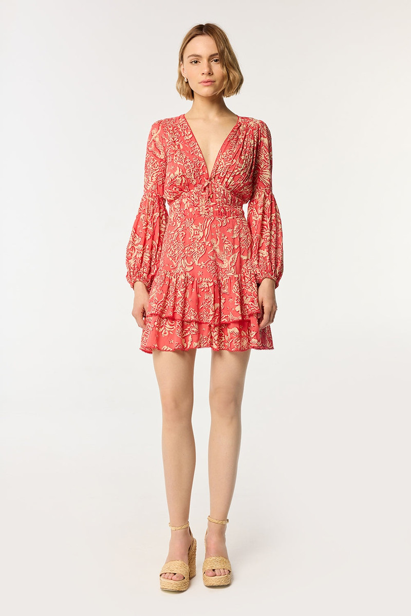Mini Dress Chiara - Pink Oriental Foulard - 1