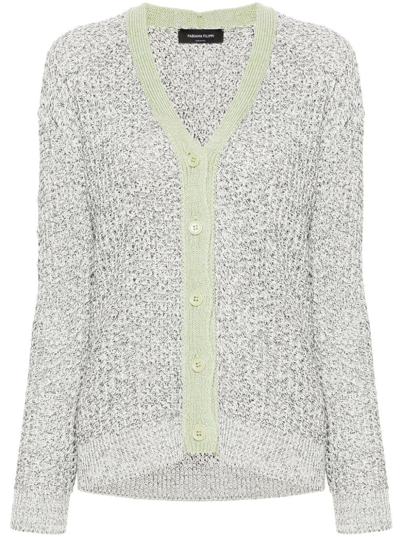 contrasting-trim open-knit cardigan 1