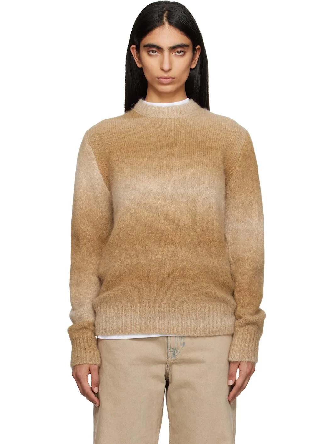 Tan Alpaca Round Neck Sweater - 1