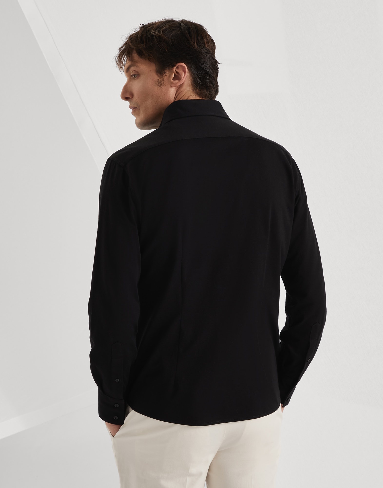 Cotton piqué basic fit shirt with spread collar - 2