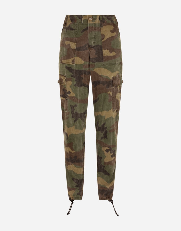 Cotton cargo pants with camouflage print - 1