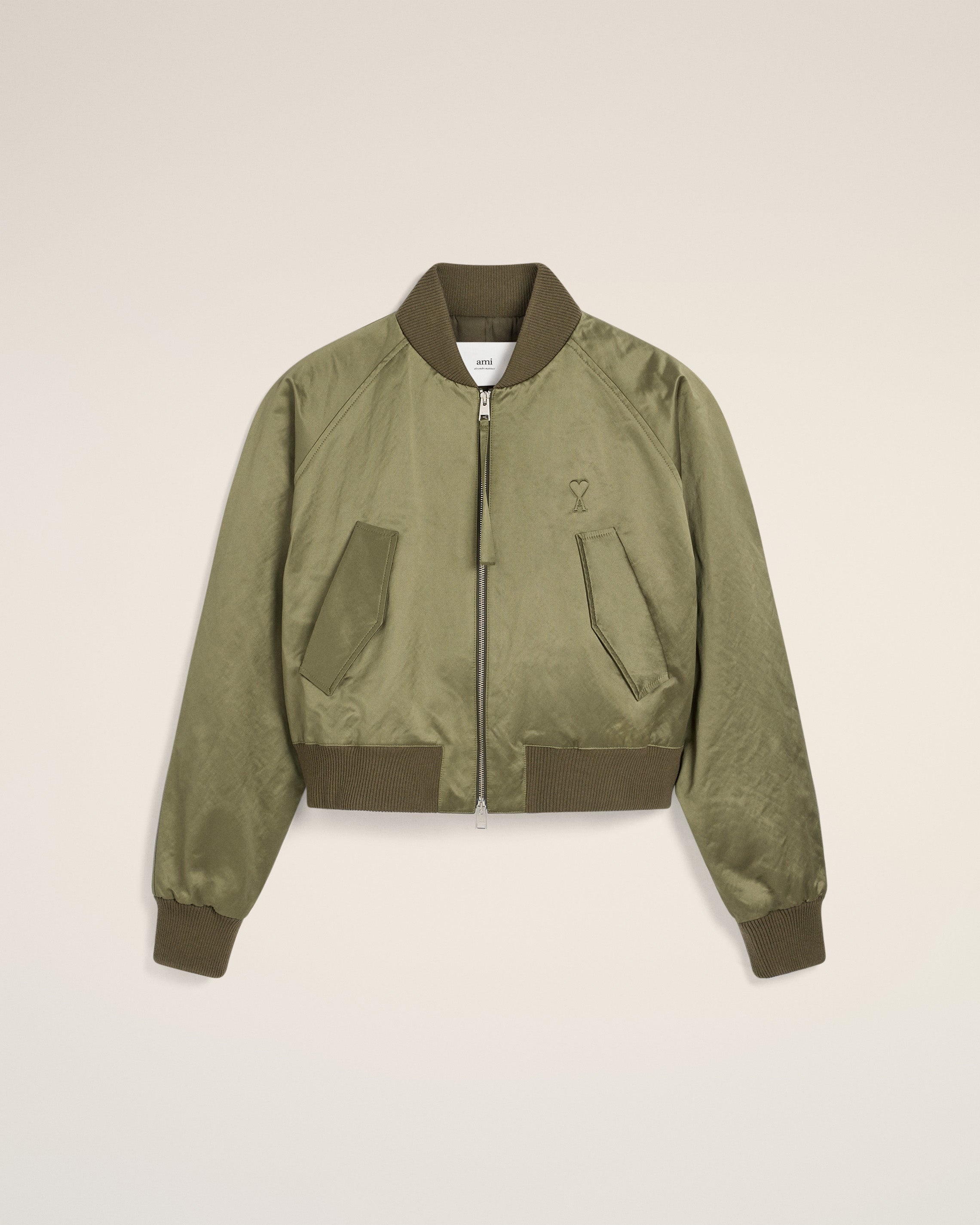 AMI Paris GREEN COTTON SATIN AMI DE COEUR BOMBER | REVERSIBLE