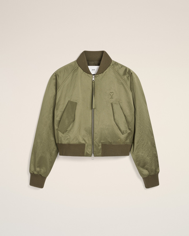 AMI Paris GREEN COTTON SATIN AMI DE COEUR BOMBER outlook