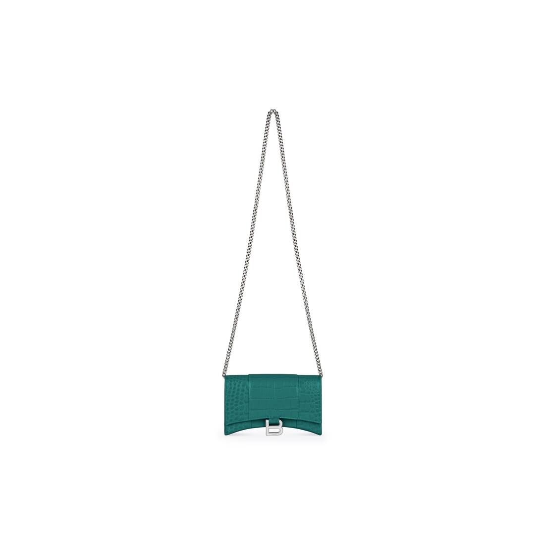 Women's Hourglass Wallet With Chain Crocodile Embossed in Green - 1
