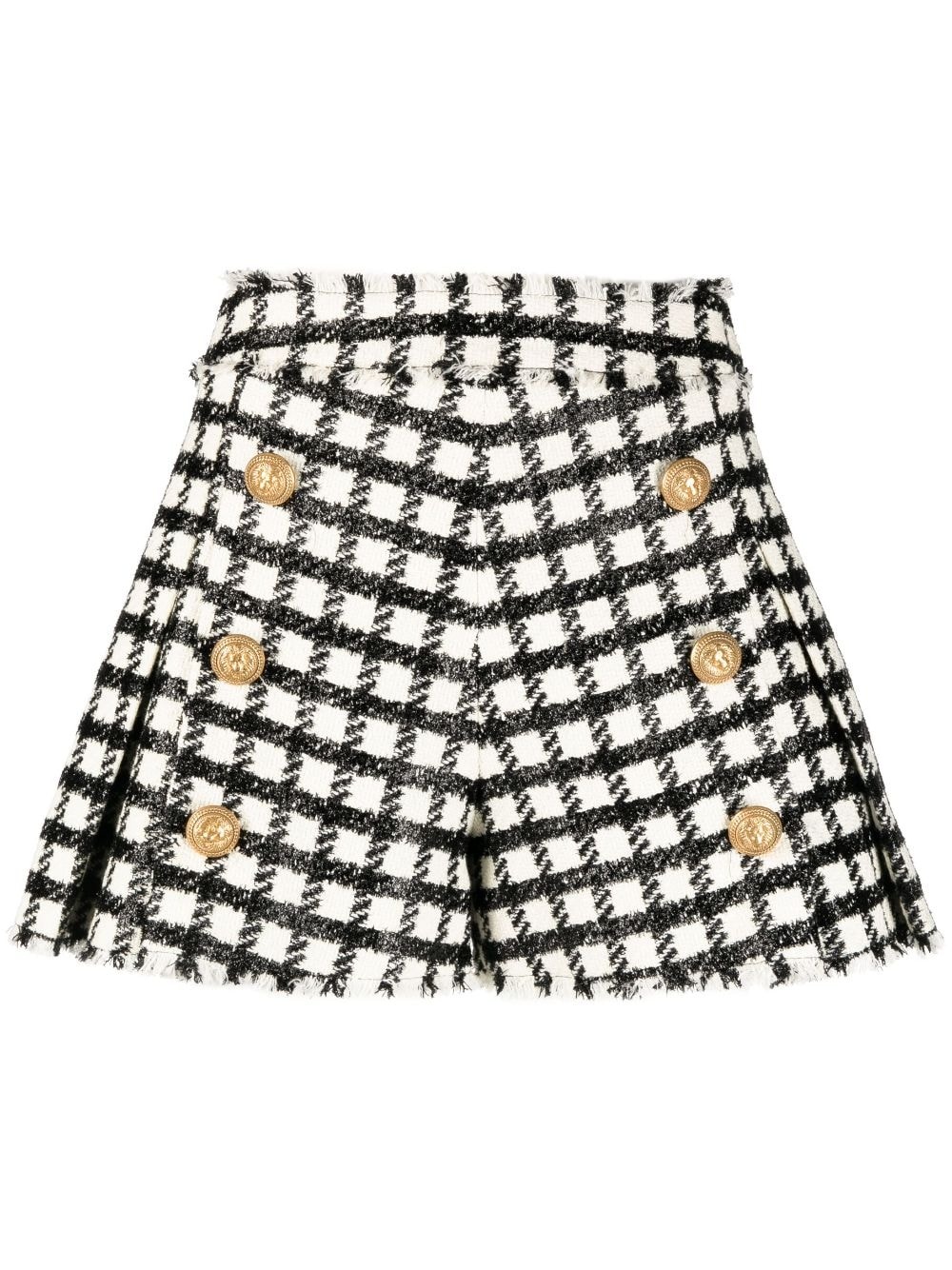 checked button-embellished tweed shorts - 1