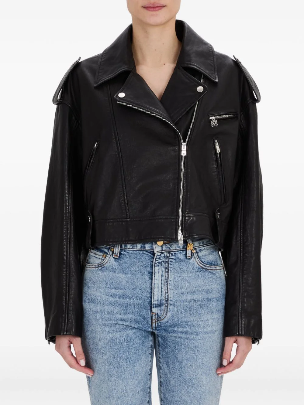 zip-front leather jacket - 1