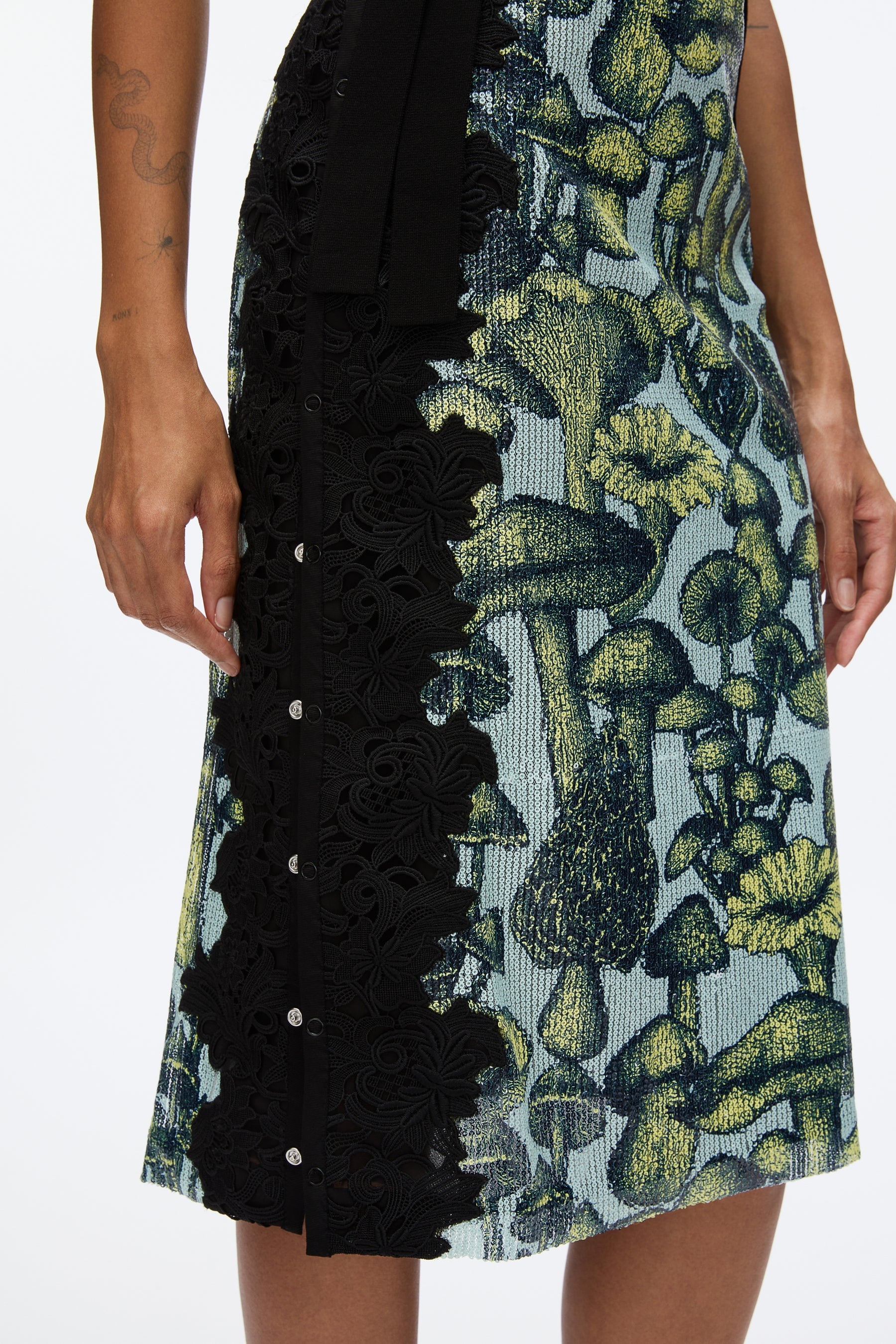 Ethereal Mushroom Sequin Slip Skirt with Lace - 5