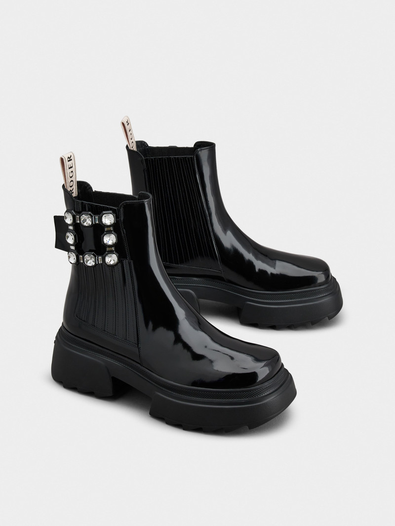 Wallaviv Strass Buckle Chelsea Ankle Boots in Patent Leather 2