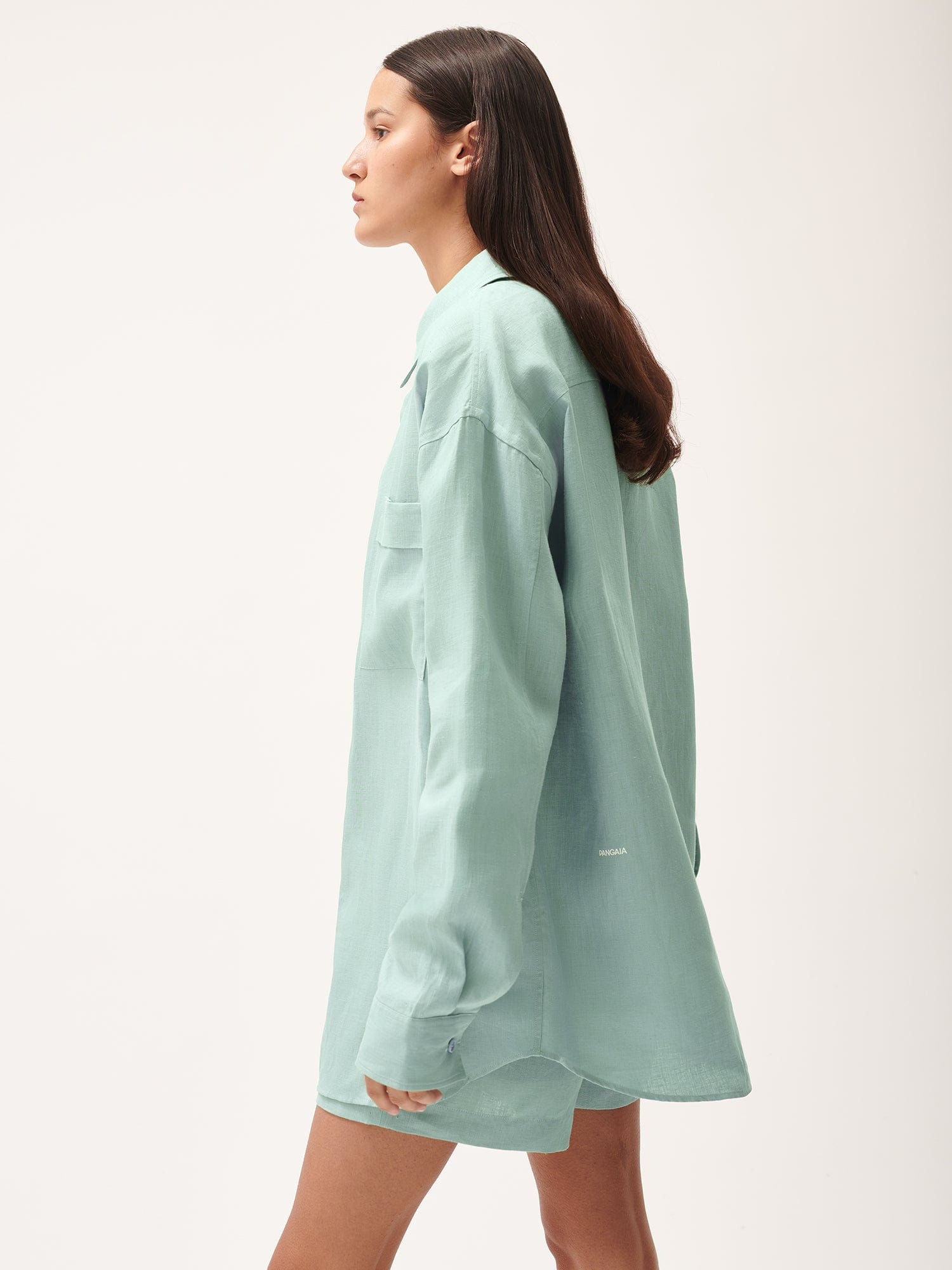 Womens DNA Aloe Linen Collared Long Sleeve Shirt - Eucalyptus Blue - 3