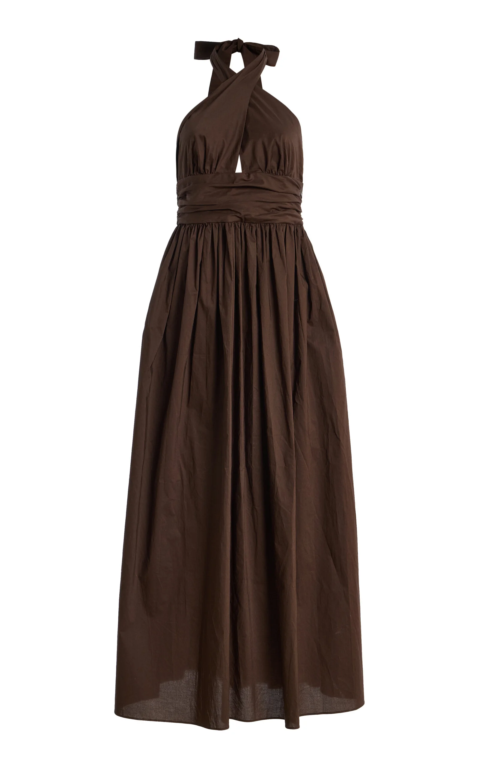 Cotton Keyhole Midi Halter Dress brown - 1