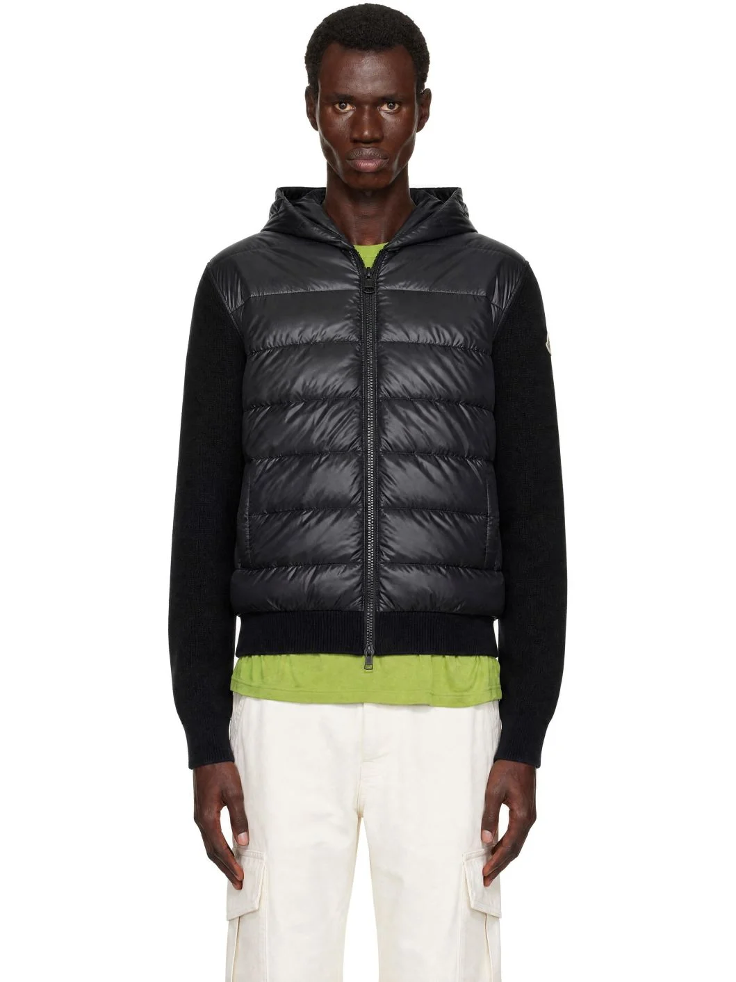 Black Padded Wool Zip-Up Jacket - 1