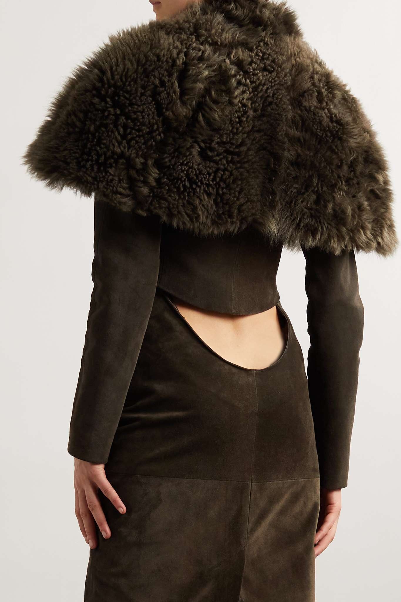 Cropped shearling and suede jacket - 3