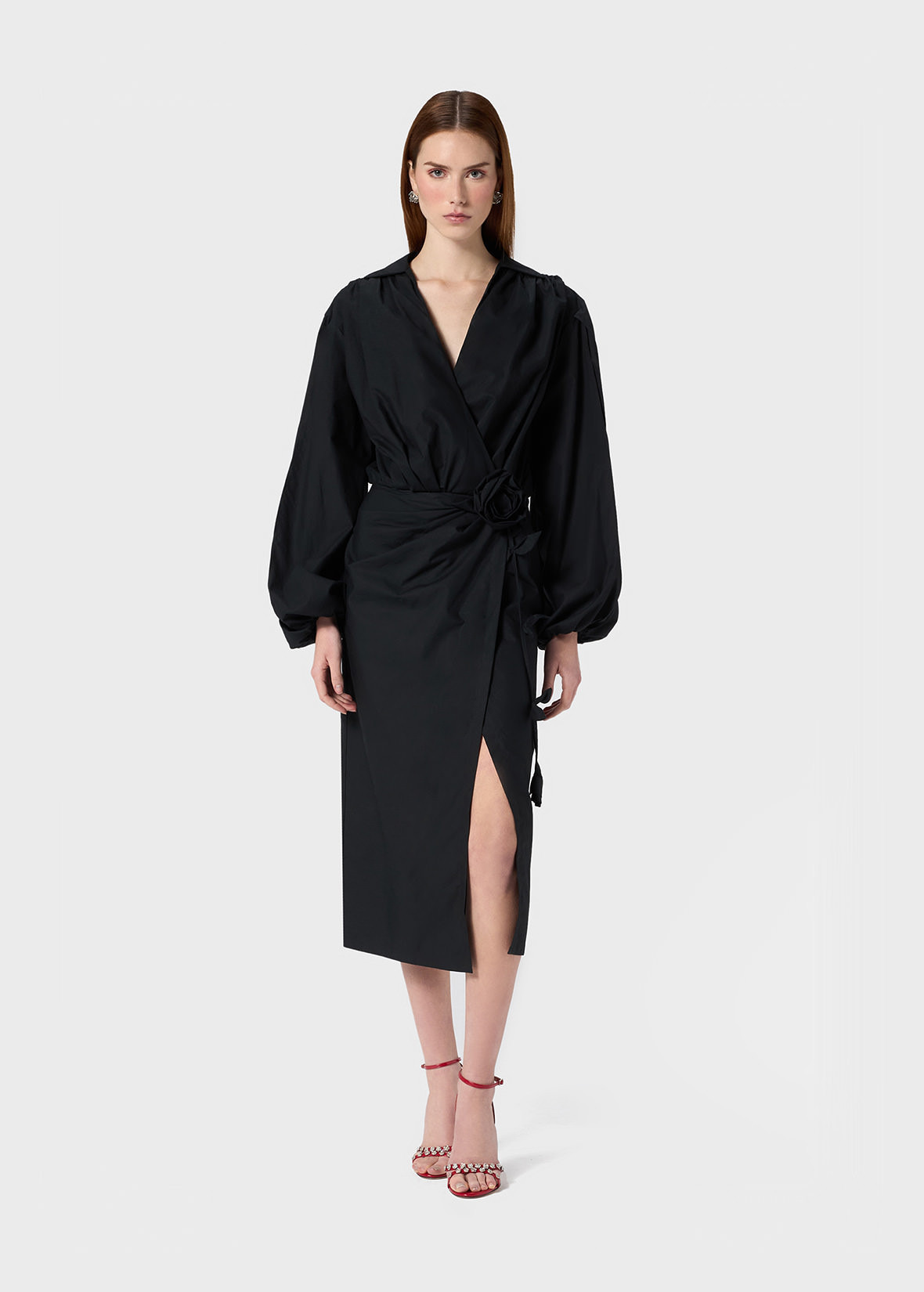 POPLIN MIDI DRESS WITH ROSE DECORATION - 2