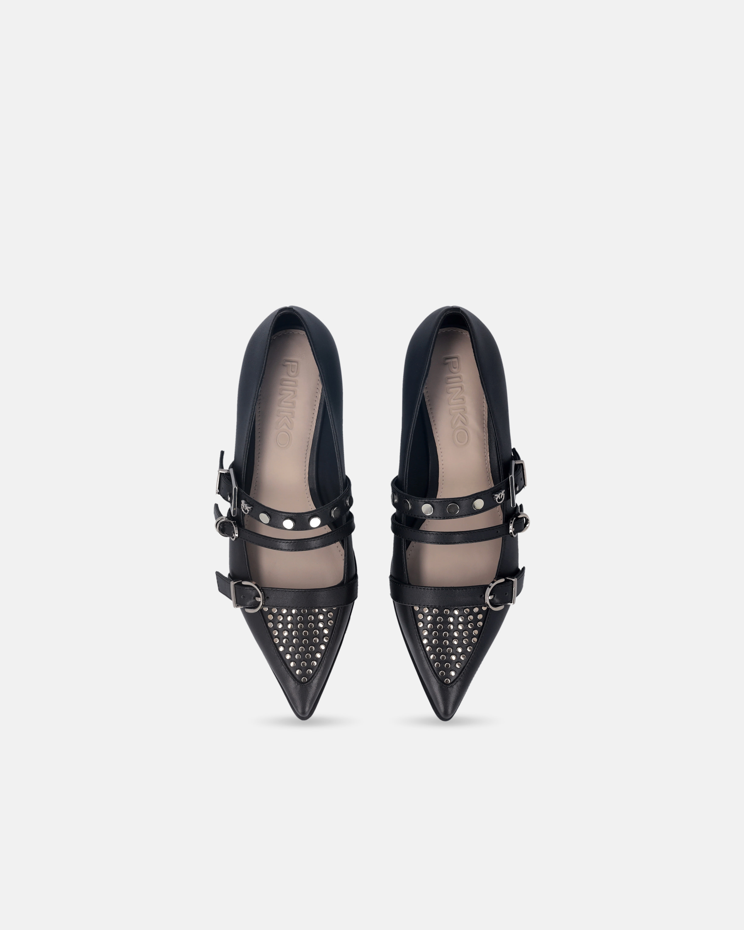 POINTED-TOE LEATHER BALLERINAS WITH STUDS - 9
