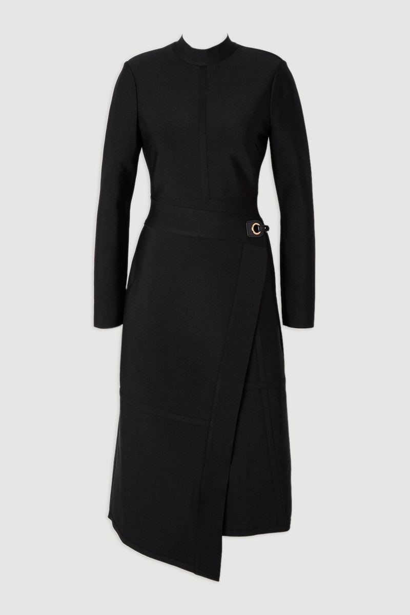 Plus Size Figure Form Bandage Asymmetric Long Sleeve Knit Midi Dress 4