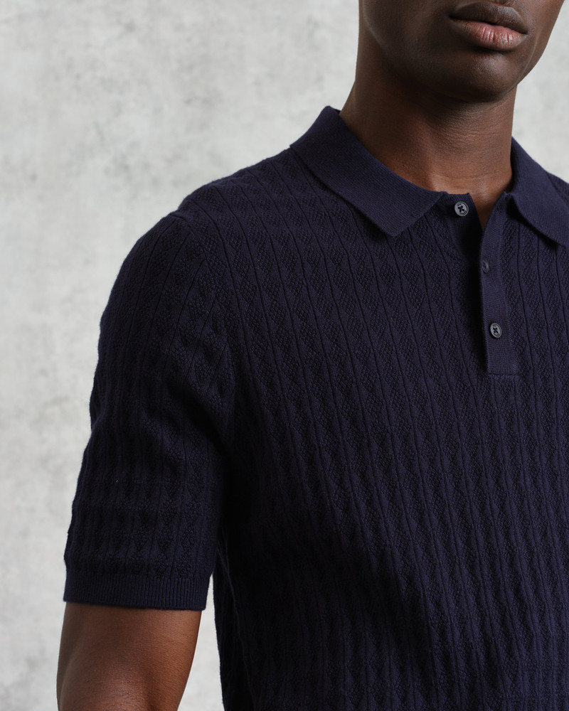 Naples - Navy Diamond Stripe Knitted Polo 3