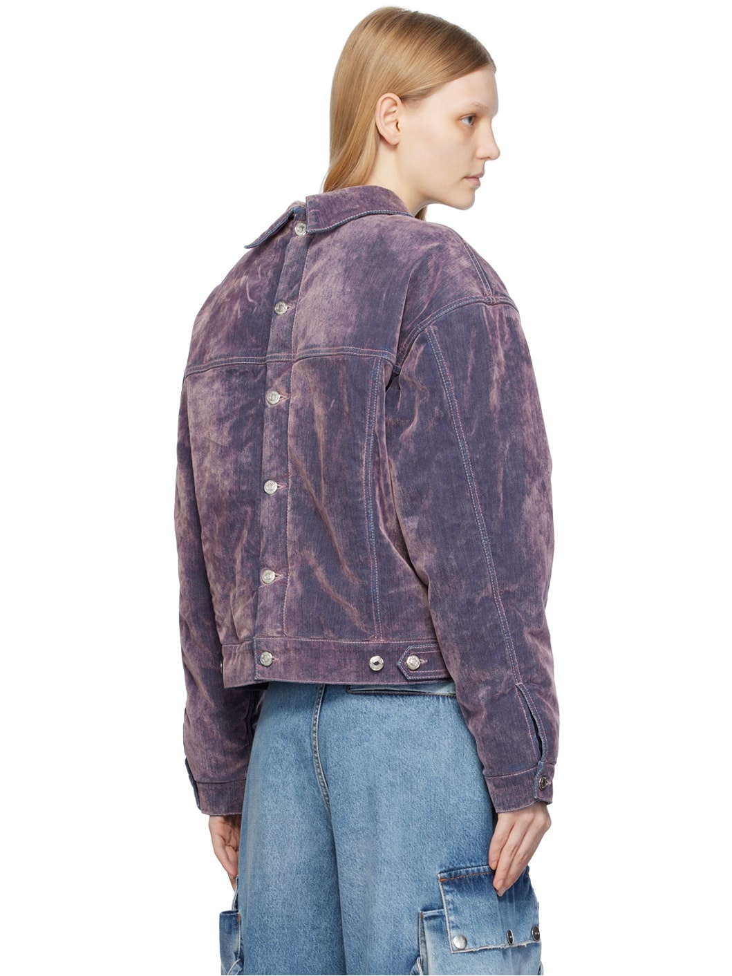 Purple Flocked Denim Jacket - 3