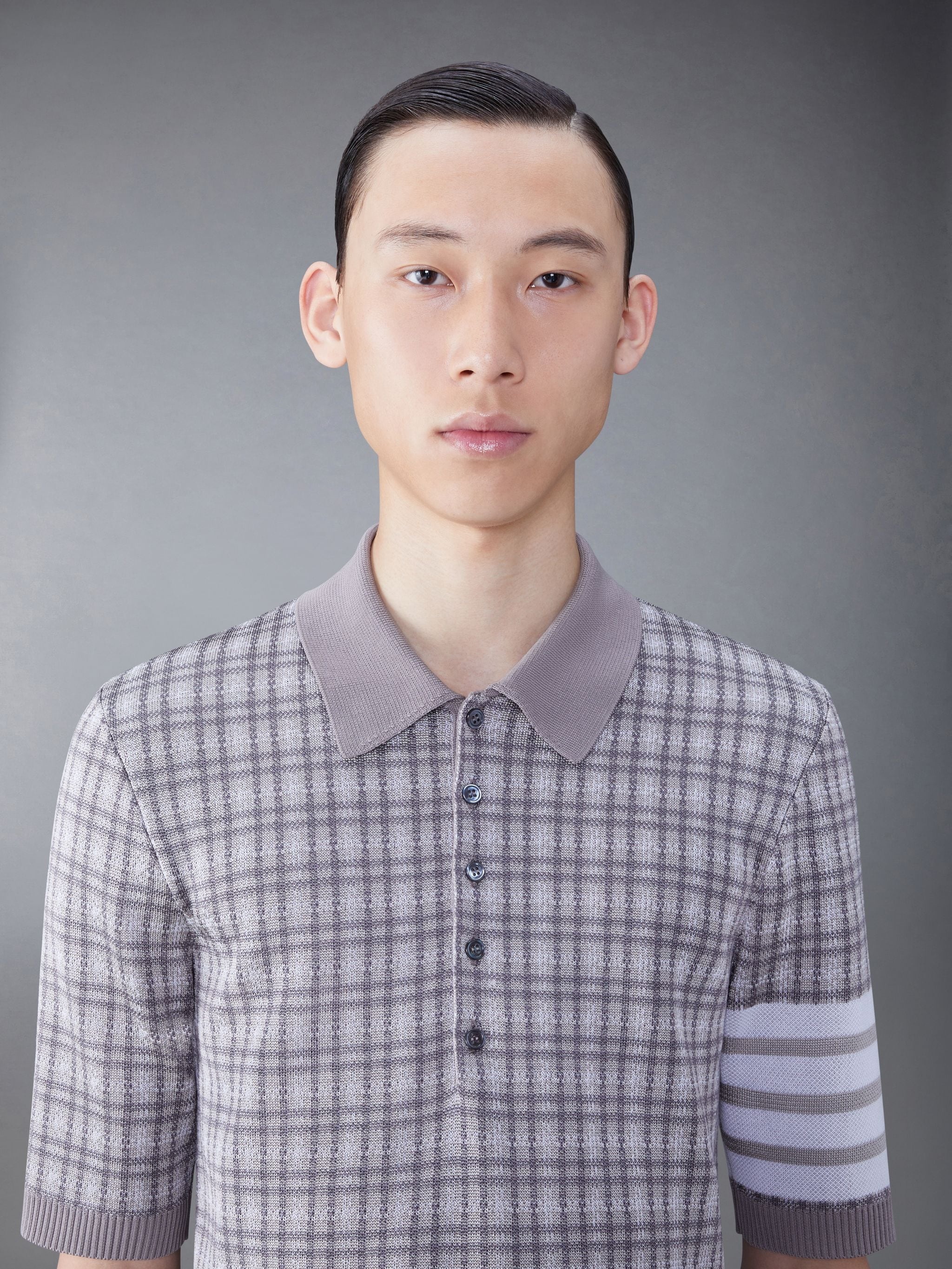 Silk Cotton Check Jacquard 4-Bar Polo - 5