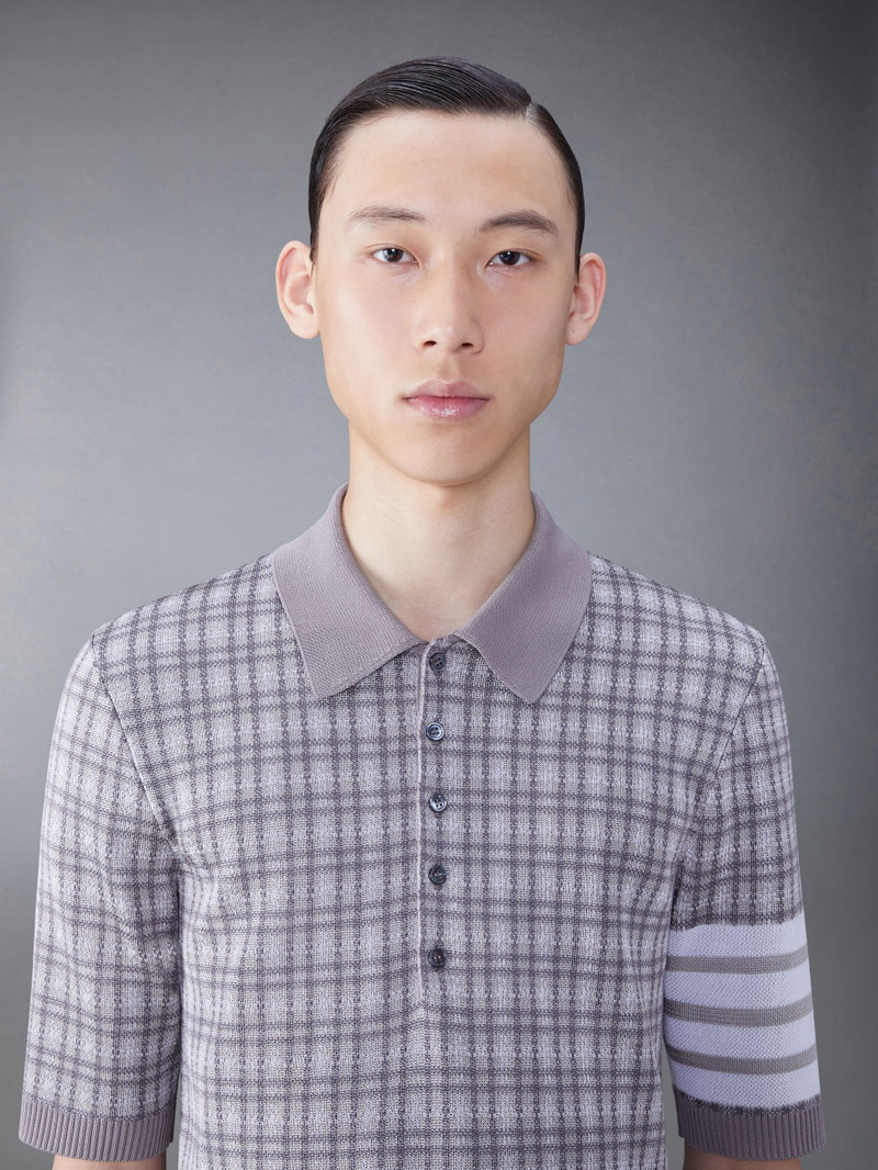Silk Cotton Check Jacquard 4-Bar Polo 5