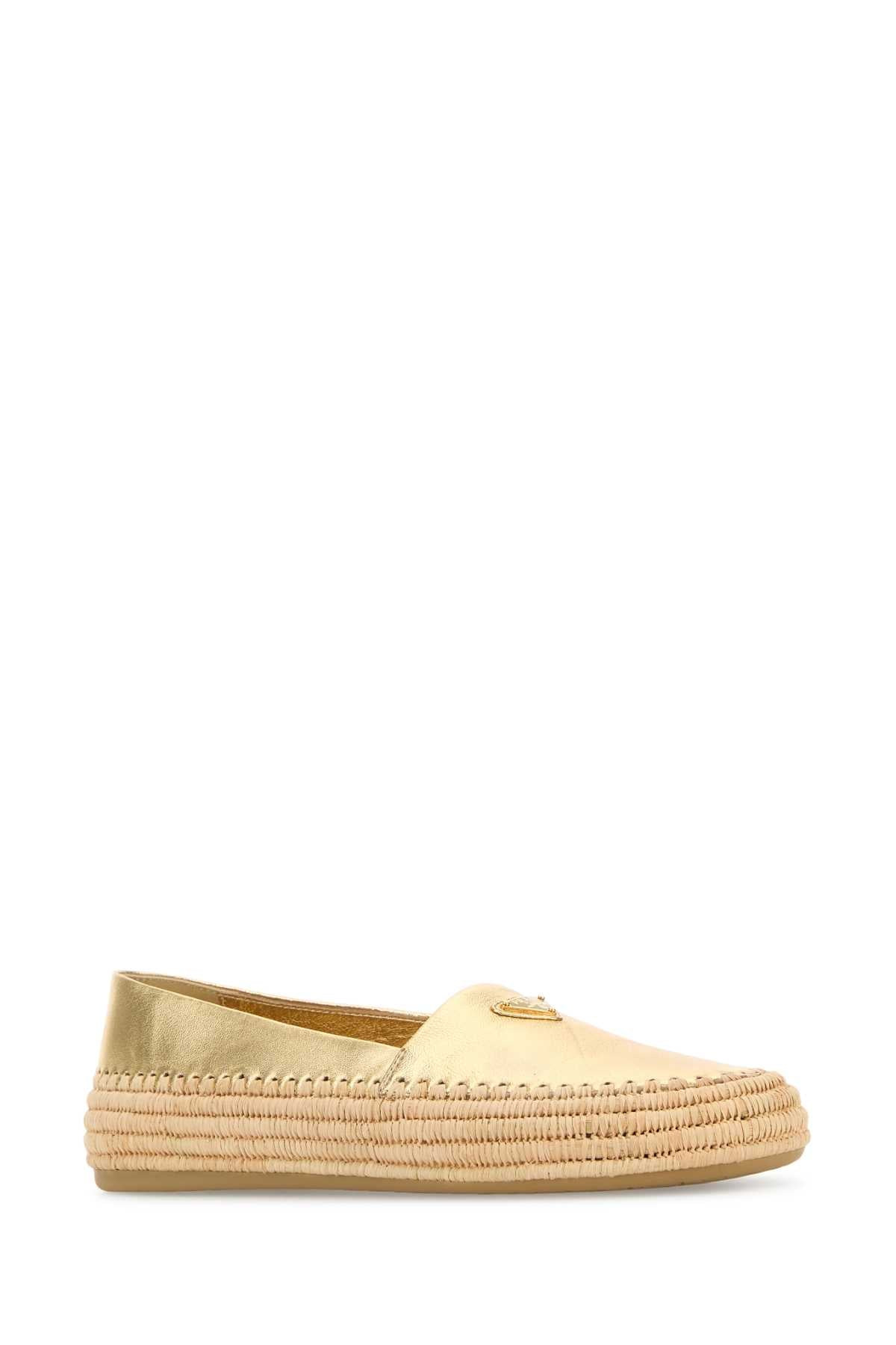 Prada Women Gold Leather Espadrilles - 2