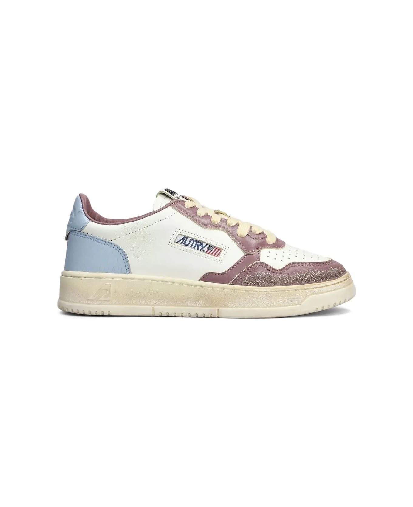 Super Vintage Medalist Low Sneakers In White, Celestial Blue And Taupe Leather - 1