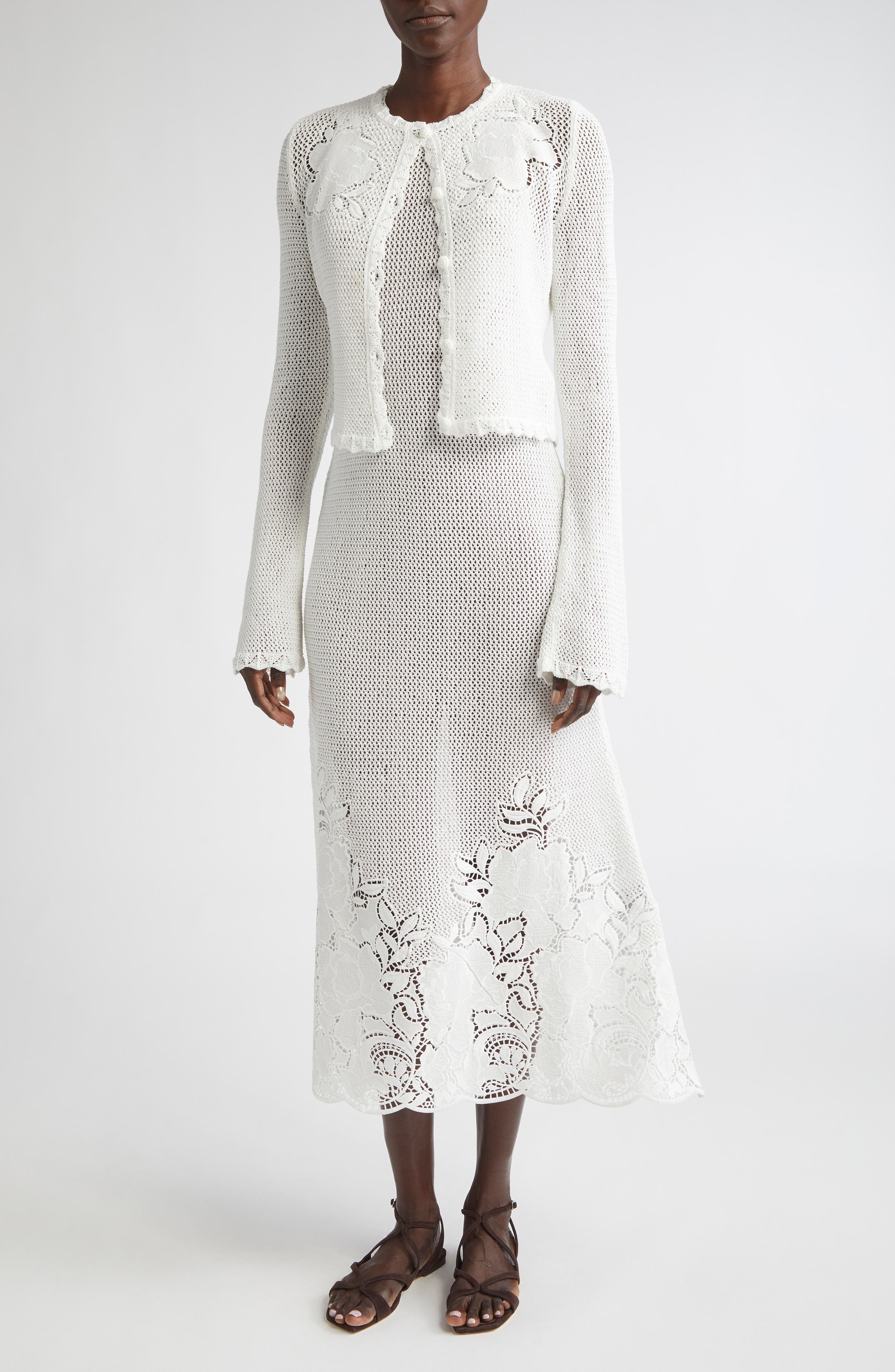 Erdem Long Sleeve Open Knit Cardigan in Ivory at Nordstrom - 2