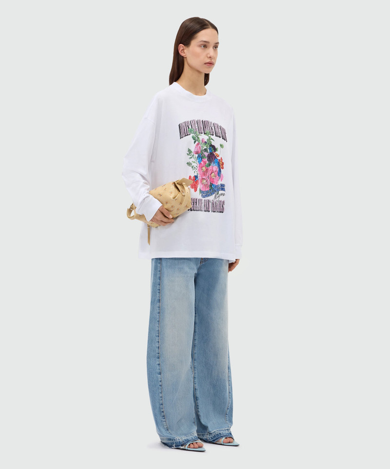 White long-sleeve cotton jersey T-shirt with front print 4