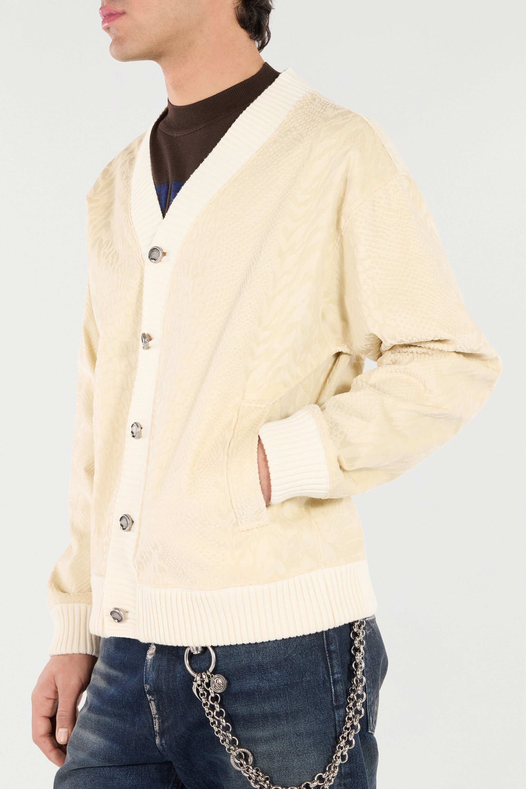 Python-Print Cardigan-Style Sweatshirt - 7