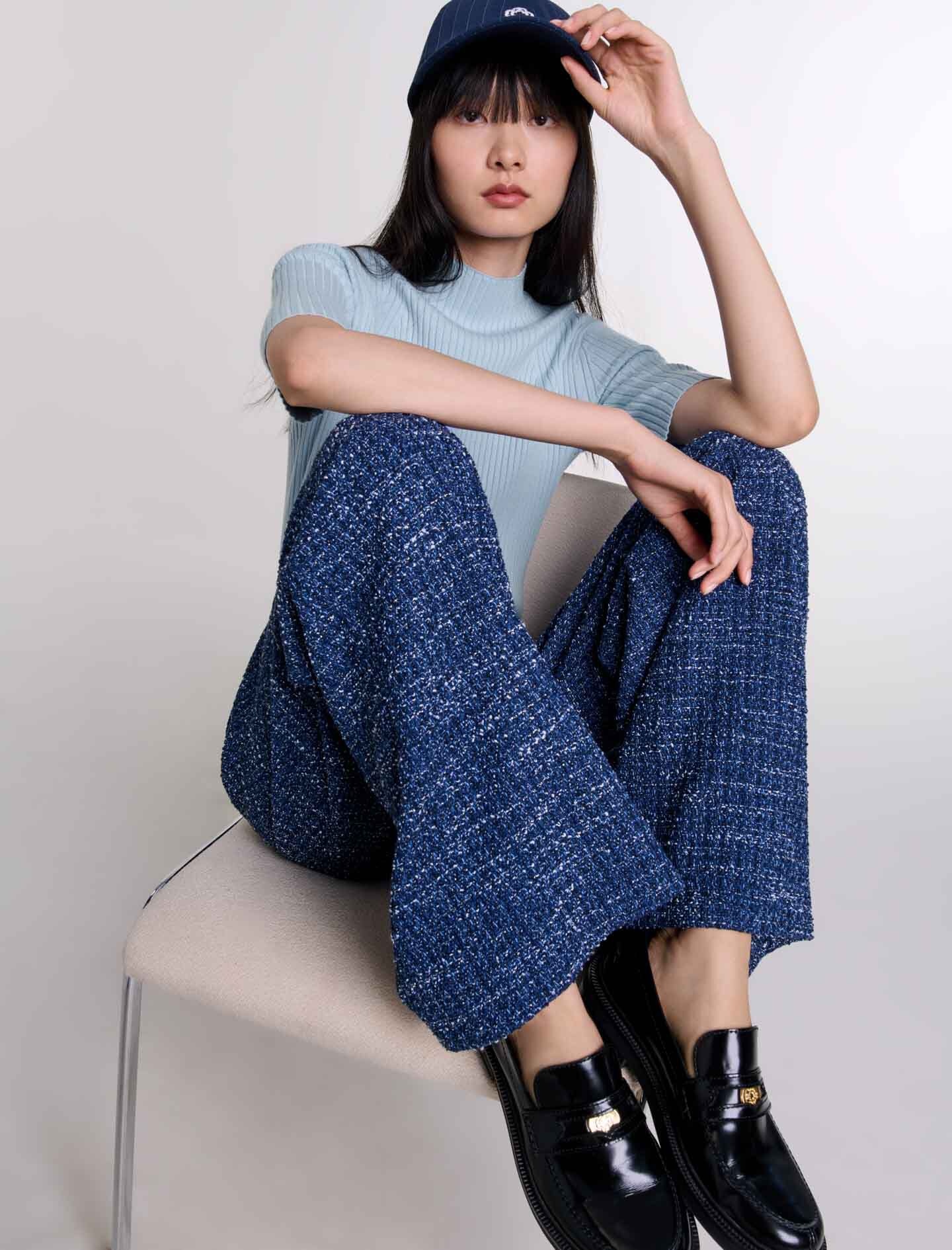 Wide-leg tweed trousers - 8