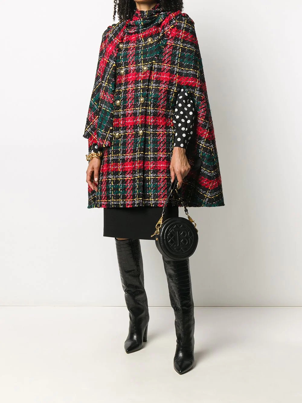 tartan-pattern tweed cape - 2