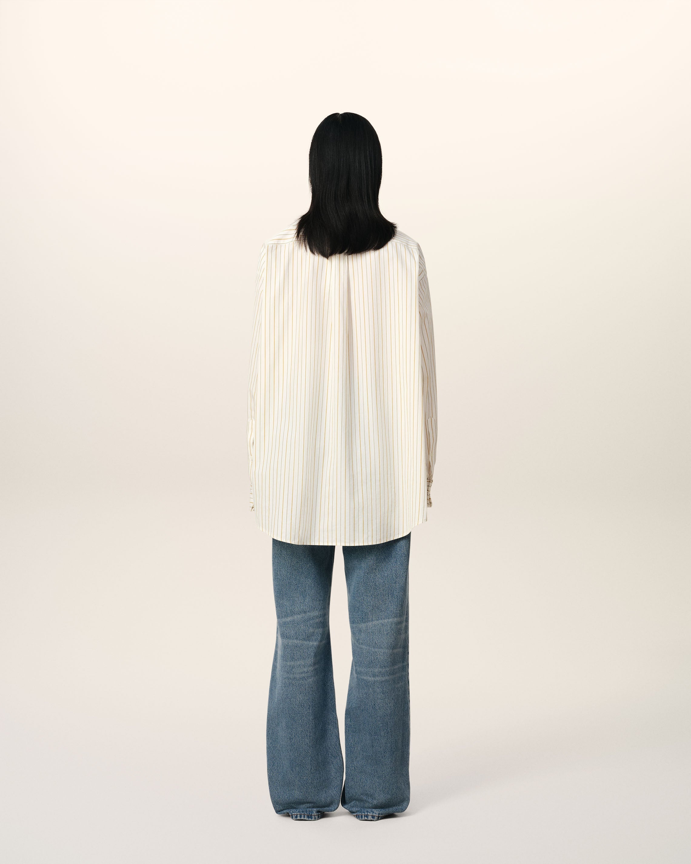 WHITE AND KHAKI COTTON WINGTIP COLLAR OVERSIZED SHIRT - 5